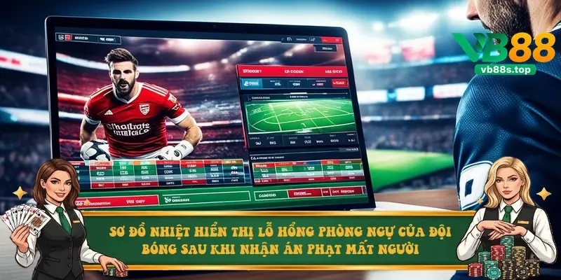 Sơ đồ nhiệt hiển thị lỗ hổng phòng ngự của đội bóng sau khi nhận án phạt mất người